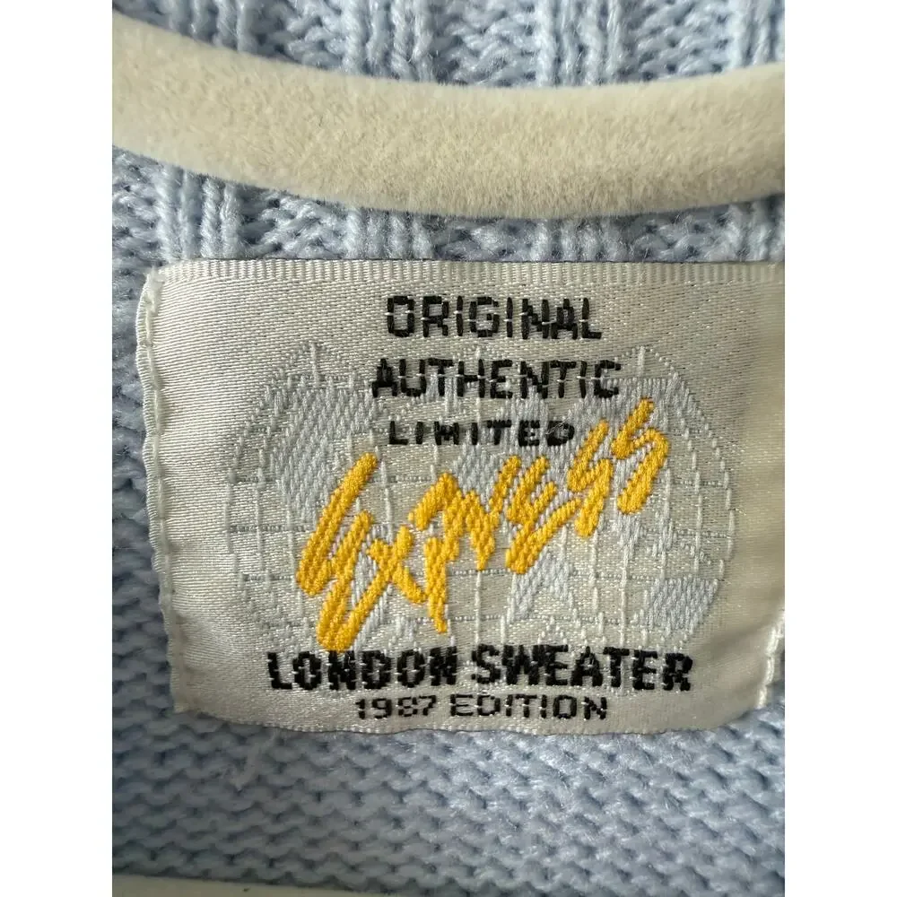 Vintage Express 1987 Light Blue Cotton Sweater Short Dolman Sleeve Oversized L